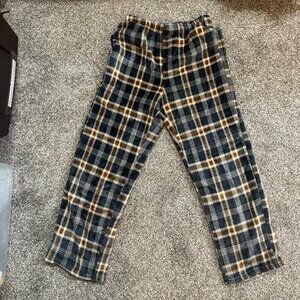 Flannel print fleece pants - black, brown & cream color
